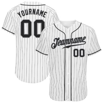 Custom White Black Pinstripe Black Gray Authentic Baseball Jersey