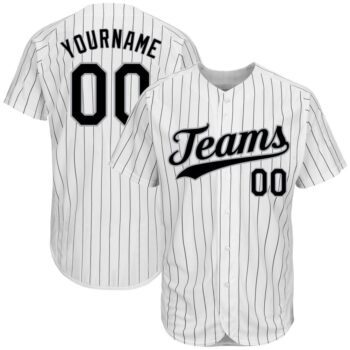 Custom White Black Pinstripe Black Gray Authentic Baseball Jersey