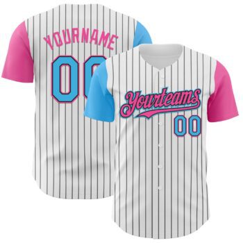 Custom White Black Pinstripe Sky Blue Pink Authentic Two Tone Baseball Jersey