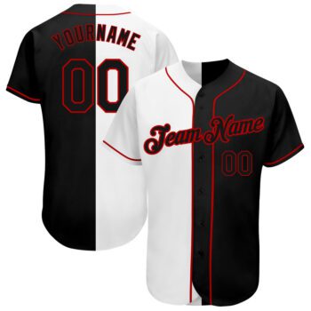 Custom White Black Red Authentic Split Fashion Baseball Jersey