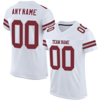 Custom White Burgundy Gray Mesh Authentic Football Jersey