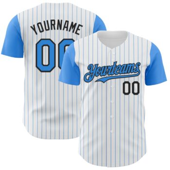 Custom White Electric Blue Pinstripe Black Authentic Two Tone Baseball Jersey
