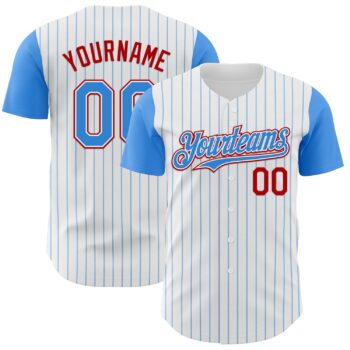 Custom White Electric Blue Pinstripe Red Authentic Two Tone Baseball Jersey
