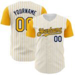 Custom White Gold Pinstripe Navy Authentic Two Tone Baseball Jersey