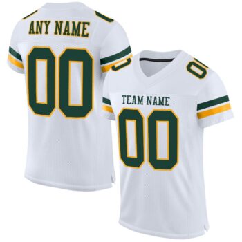 Custom White Green Gold Mesh Authentic Football Jersey