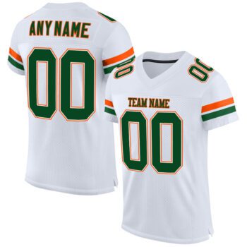 Custom White Green Orange Mesh Authentic Football Jersey