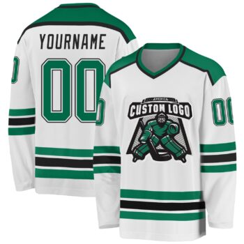Custom White Kelly Green Black Hockey Jersey