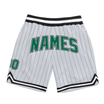 Custom White Kelly Green Pinstripe Kelly Green Black Authentic Basketball Shorts