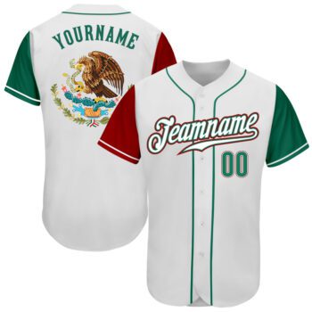 Custom White Kelly Green Red Authentic Mexico Two Tone Baseball Jersey