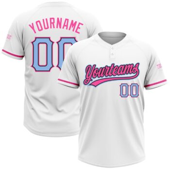 Custom White Light Blue Black Pink Two Button Unisex Softball Jersey