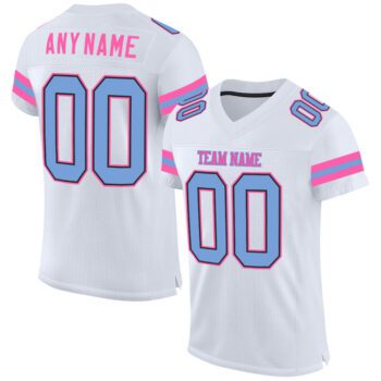 Custom White Light Blue Pink Mesh Authentic Football Jersey