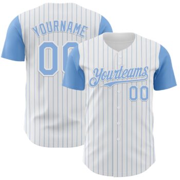 Custom White Light Blue Pinstripe Light Blue Authentic Two Tone Baseball Jersey