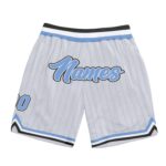 Custom White Light Blue Pinstripe Light Blue Black Authentic Basketball Shorts