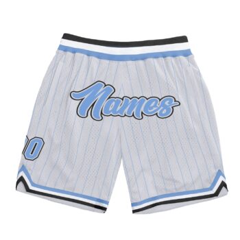 Custom White Light Blue Pinstripe Light Blue Black Authentic Basketball Shorts