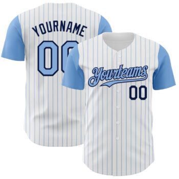 Custom White Light Blue Pinstripe Navy Authentic Two Tone Baseball Jersey