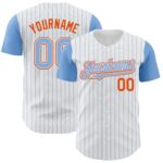 Custom White Light Blue Pinstripe Orange Authentic Two Tone Baseball Jersey