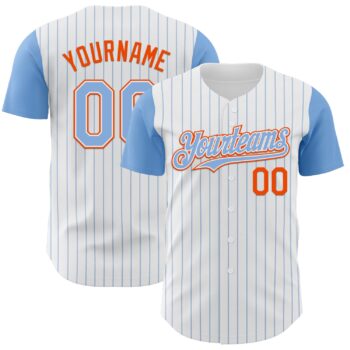 Custom White Light Blue Pinstripe Orange Authentic Two Tone Baseball Jersey