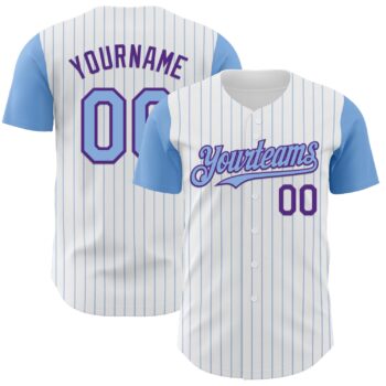 Custom White Light Blue Pinstripe Purple Authentic Two Tone Baseball Jersey
