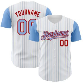 Custom White Light Blue Pinstripe Red Authentic Two Tone Baseball Jersey