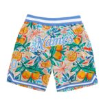 Custom White Light Blue White 3d Pattern Design Oranges Authentic Basketball Shorts