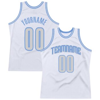 Custom White Light Gray Light Blue Authentic Throwback Basketball Jersey