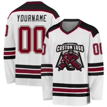 Custom White Maroon Cream Black Hockey Jersey