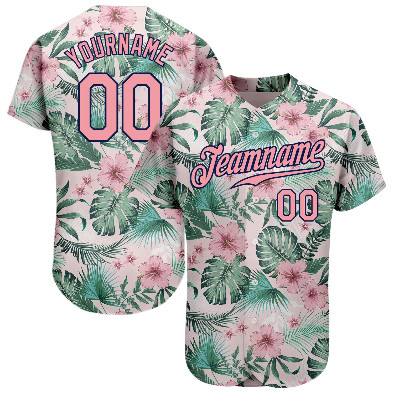 Custom20White20Medium20Pink20Navy203d20Pattern20Design20Hawaii20Palm20Leaves20And20Flowers20Authentic20Baseball20Jersey200001.jpg