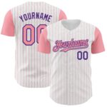 Custom White Medium Pink Pinstripe Purple Authentic Two Tone Baseball Jersey