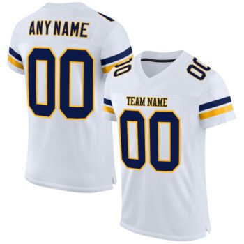 Custom White Navy Gold Mesh Authentic Football Jersey