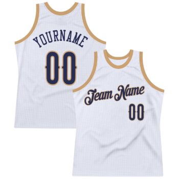 Custom White Navy Old Gold Authentic Throwback Basketball Jersey