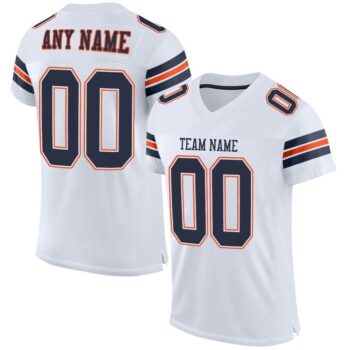 Custom White Navy Orange Mesh Authentic Football Jersey