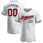 Custom White Navy Pinstripe Red Navy Authentic Baseball Jersey