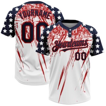 Custom White Navy Red 3d American Flag Fashion Two Button Unisex Softball Jersey