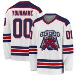 Custom White Navy Red Hockey Jersey