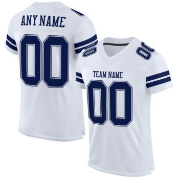 Custom White Navy White Mesh Authentic Football Jersey