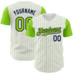 Custom White Neon Green Pinstripe Navy Authentic Two Tone Baseball Jersey