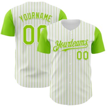 Custom White Neon Green Pinstripe Neon Green Authentic Two Tone Baseball Jersey