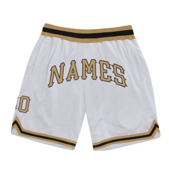 Custom White Old Gold Black Authentic Throwback Basketball Shorts
