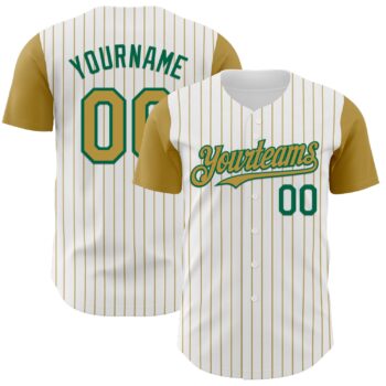 Custom White Old Gold Pinstripe Kelly Green Authentic Two Tone Baseball Jersey