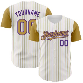 Custom White Old Gold Pinstripe Purple Authentic Two Tone Baseball Jersey