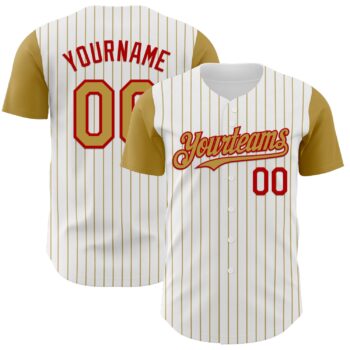 Custom White Old Gold Pinstripe Red Authentic Two Tone Baseball Jersey