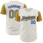 Custom White Old Gold Pinstripe Royal Authentic Two Tone Baseball Jersey
