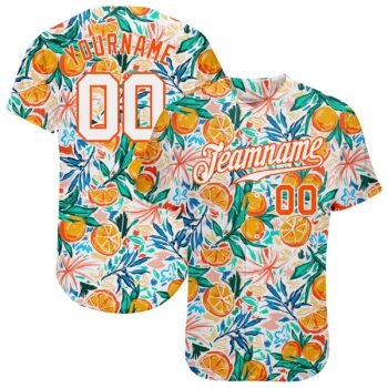 Custom White Orange 3d Pattern Design Fruit Authentic Baseball Jersey