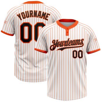 Custom White Orange Pinstripe Black Two Button Unisex Softball Jersey