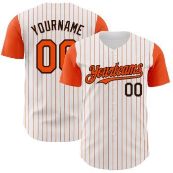 Custom White Orange Pinstripe Brown Authentic Two Tone Baseball Jersey
