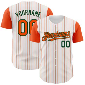 Custom White Orange Pinstripe Green Authentic Two Tone Baseball Jersey