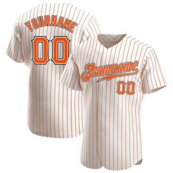 Custom White Orange Pinstripe Orange Black Authentic Baseball Jersey