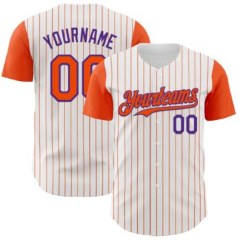 Custom White Orange Pinstripe Purple Authentic Two Tone Baseball Jersey