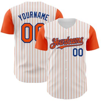 Custom White Orange Pinstripe Royal Authentic Two Tone Baseball Jersey