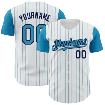 Custom White Panther Blue Pinstripe Navy Authentic Two Tone Baseball Jersey